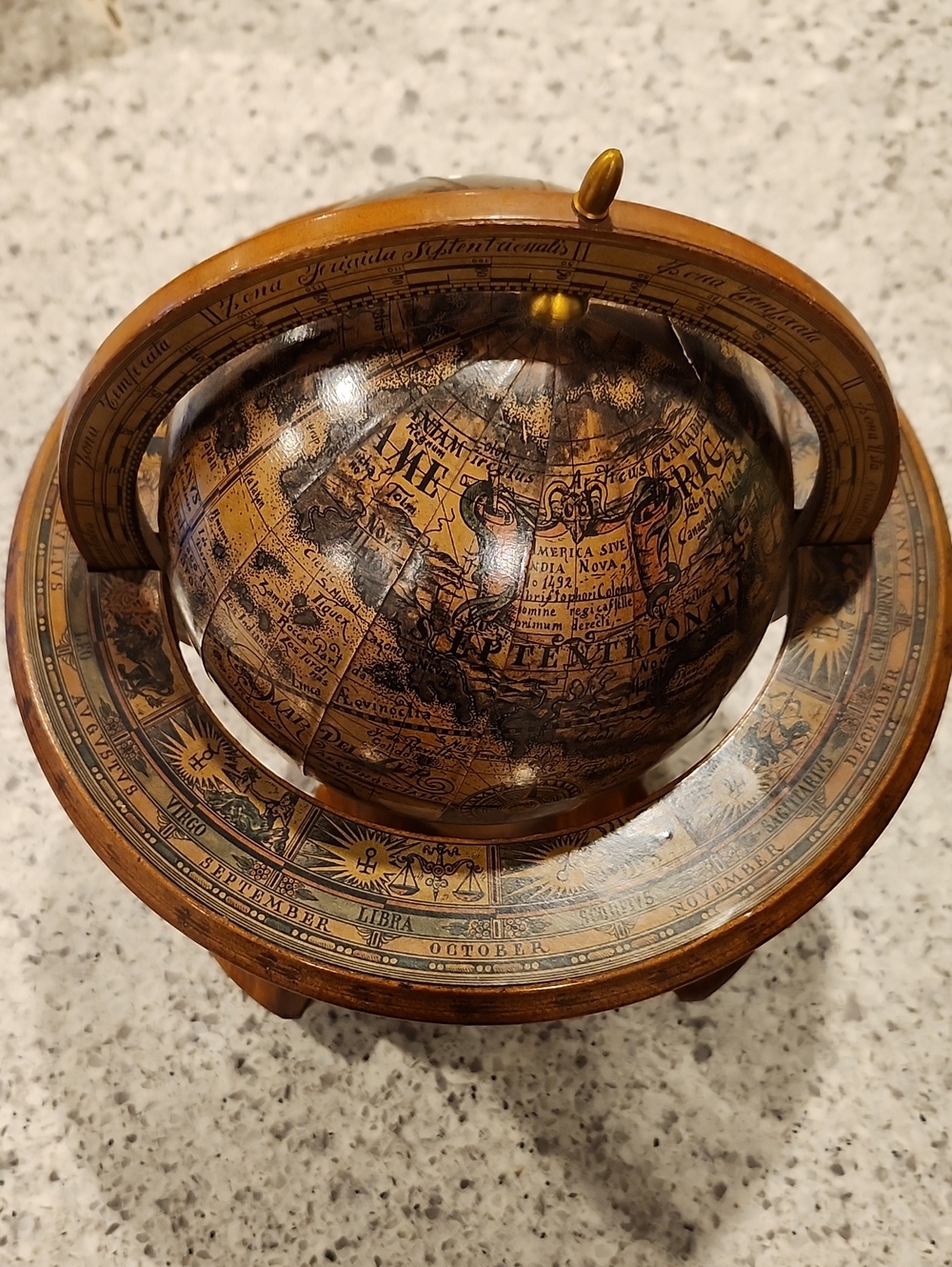 Antique-Style Decorative Globe Bar - Brown Finish